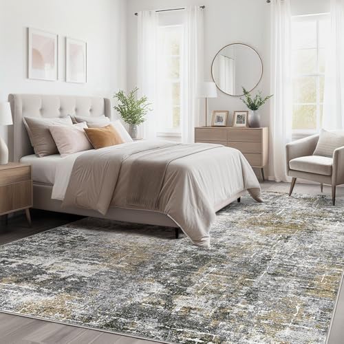 kakania Abstract 6x9 Area Rugs for Living Room: Washable Rugs Black Gold - Image 3