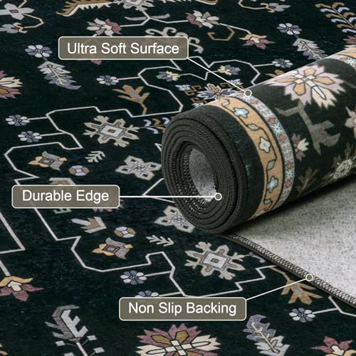 8x10 Area Rugs Living Room: Washable Vintage Rug for Bedroom Black - Image 6