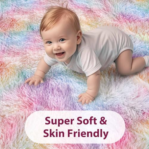 FinRèc Home 6x9 Non-Slip Fluffy Area Rugs for Living Room (Rainbow) - Image 4