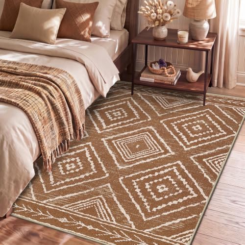 Area Rug 3x5 Rug Low Pile Print Pattern Machine Washable Non-Slip Western Rug for Living Room Bedroom Entryway Tribal Series -Yellowbrown/Cream by BESTSWEETIE