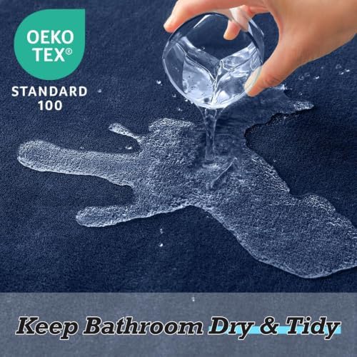 HUXMEYSON Bathroom Rugs Sets 3 Piece, Non-Slip & Quick Dry Bath Mat Set, Ultra Soft Velvet Bath Rugs for Bathroom, Toilet and Shower Floor, Navy - Image 3