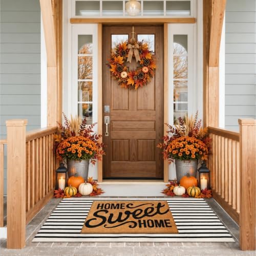 KIMODE Front Door Mat Outdoor Black White Fall Porch Entryway Rug Doormats - Image 3