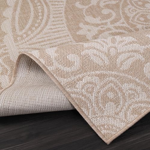 Luul Home Medallion Outdoor Rug 5x7 Washable Outside Carpet for Indoor Patio Porch Waterproof Easy Cleaning Non Shedding Area Rugs Beige 5 x 7 - Image 4