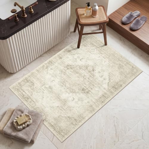 Garvee Beige Boho Washable 2x3 Rug for Entryway Door Mat - Image 3