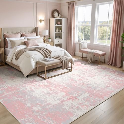 Rugflix 5x7 Area Rugs for Bedroom, Washable Pink Large Rug - Image 2