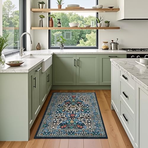 GarveeHome Blue Floral 2x3 Washable Rug Small Door Mat - Image 4