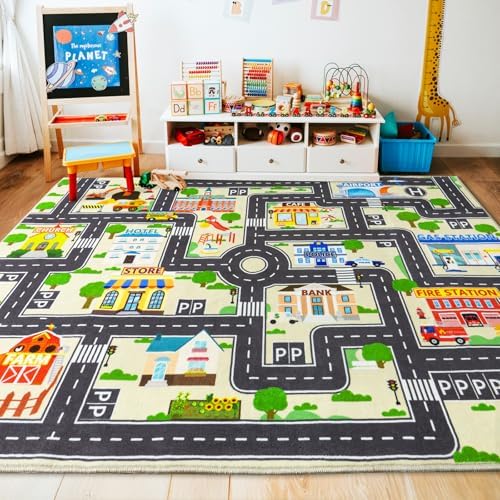 6'x9' Car Rug Play Mat for Kids, Road Traffic Playmat for Kids Room - Image 2