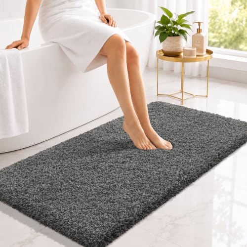 Yimobra Bathroom Rugs Non Slip 47x24, Soft Bath Mat, Light Gray&Black Gray by Yimobra
