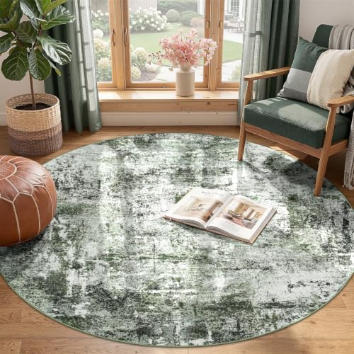 Rugflix Round Area Rugs 4Ft for Living Room, Washable Dark Green Circle Rug - Image 2