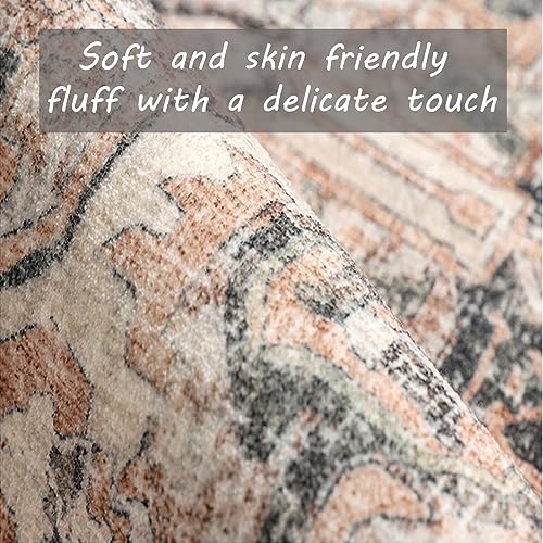 CHAMPLANT Washable Area Rug 8x10 Retro Flowers Boho Design Non-Shedding Easy Care Ideal for High Traffic Areas in Living Room Bedroom Office Coffee Table Kitchen Large Carpet - Image 5