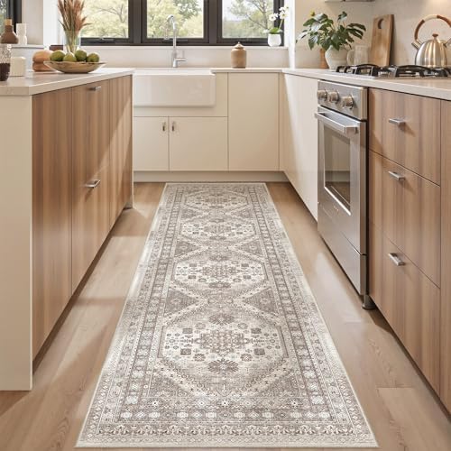 befbee 2x8 Runner Rug for Hallway Washable Non Slip Kitchen Rug Brown by Befbee
