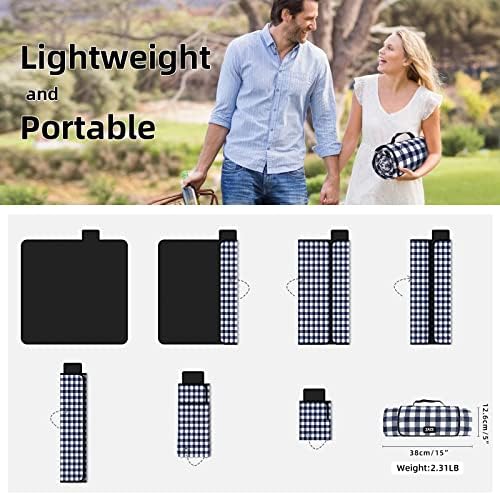 ZAZE Picnic Blankets Machine Washable, 80''x80'' Extra Large Waterproof Sandproof Foldable Compact Beach Blanket, Oversized XL Outdoor Mat for Spring Summer Camping, Park, Travel Grass(Blue and White) - Image 5