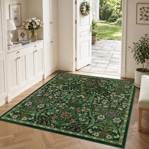 4x4 Square Rug Floral Washable Rugs for Entrance Indoor Doormat - Image 2