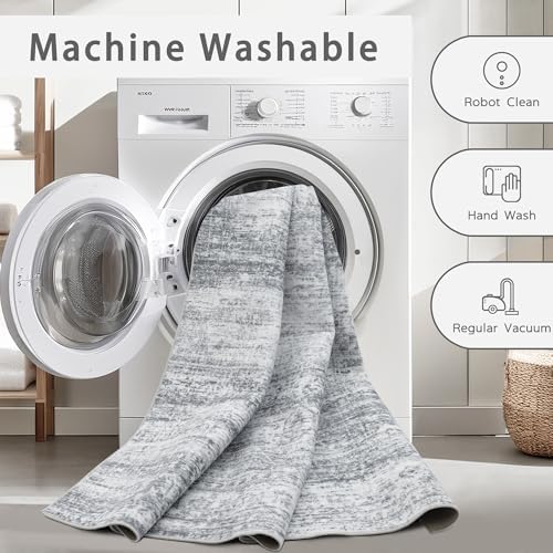 8x10 Washable Area Rugs for Living Room,Bedroom,Dining Room (Grey Cream) - Image 4