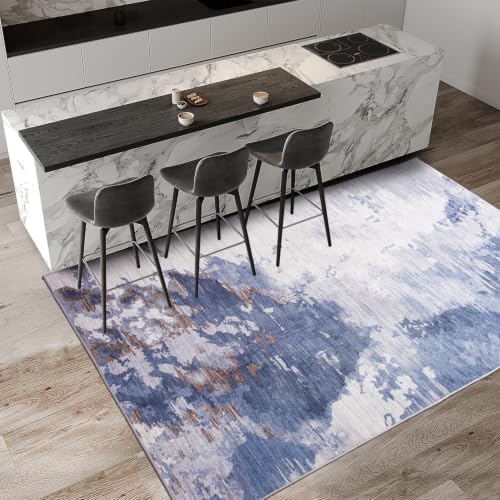 Area Rug 4x6 Dark Blue Rug Washable Boho Rugs Non Slip Low Pile Abstract Small Carpet for Entryway, Bedroom, Kitchen, Classroom, Kids Room, Office, Dorm, Dining Room by OmpaaHomeDecor