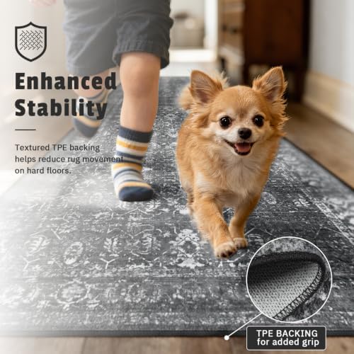 Morebes Black Vintage Runners for Hallways 10 Foot Non Slip, Washable Distressed Non Skid Kitchen Runner Rug Indoor Long Carpet for Hall Foyer Entryway Bathroom Entrance Playroom - Image 5