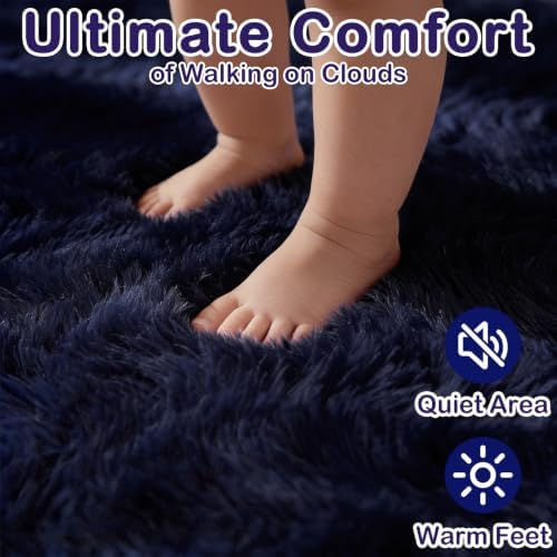 Navy Blue Runner Rug 2x6 Fluffy Dark Blue Bedside Rugs for Bedroom Boy Room - Image 2