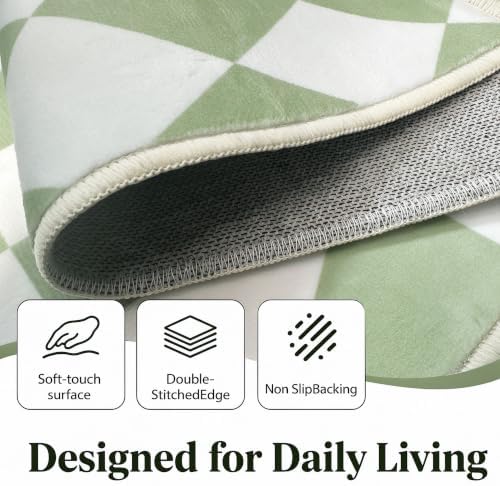 8x10 Checkered Area Rug for Living Room, Soft Low Pile Green Rugs - Image 5