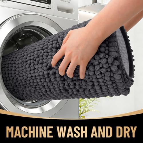OLANLY Thick Chenille Absorbent Bathroom Rugs Mat 36x24, Dark Grey - Image 4