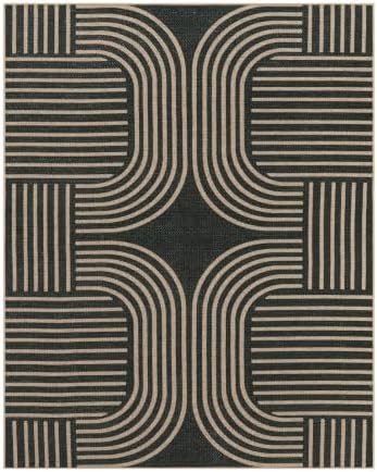 Lahome Modern Dining Room Rug, Black Geometric Indoor Outdoor Rug 8x10 - Image 7