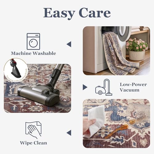 Maroon Blue 2x6 Hallway Runner Rug, Carpet Runners 6ft for Kitchen Non Slip Washable, Modern Vintage Floor Runner for Entryway Foyer, Medallion Rug Runner for Bathroom Bedroom Laundry Room - Image 6