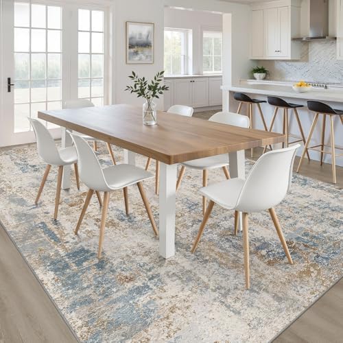 LOONGRUG 9x12 Area Rug Washable Neutral Modern Living Room Rug Blue Brown - Image 5
