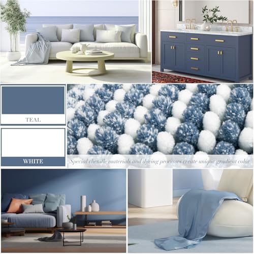 BSICPRO Large Chenille Bathroom Rugs, 24x36 Striped Bath Mats, Fog Blue - Image 3