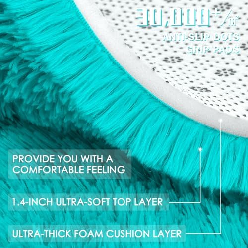 OLANLY Teal Blue Round Rugs for Bedroom - Machine Washable, 9 ft Circle Area Rugs for Living Room, Soft and Fluffy Shaggy Carpet for Teen Girls and Boys, Nursery Rooms, Dorms, Home Decor Aesthetic - Image 6