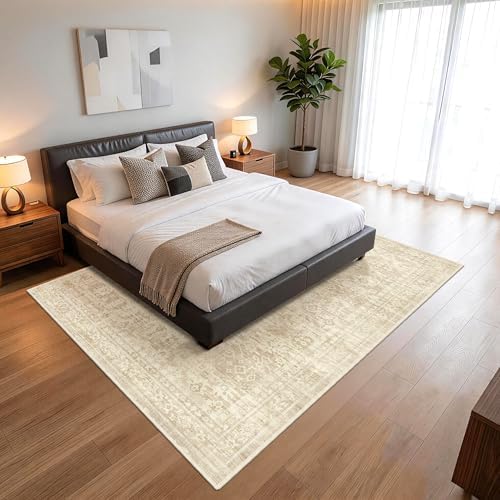 Beige 8x10 Living Room Rug, Non Slip Neutral Area Rugs for Bedroom, Nursery - Image 3