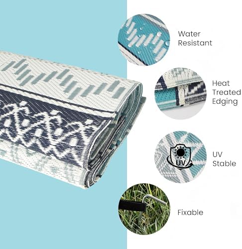 Outdoor Rug 6 x9 ft, Plastic Rug for Patio, Blue & Grey - Image 6
