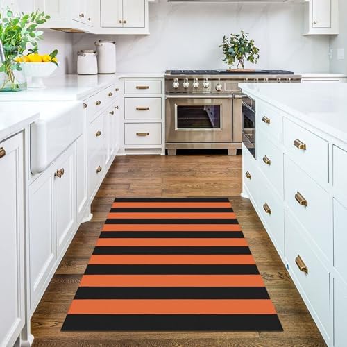 KILOCOCO 3x5 ft Fall Orange Rugs Woven Striped Halloween Front Door Mat - Image 4