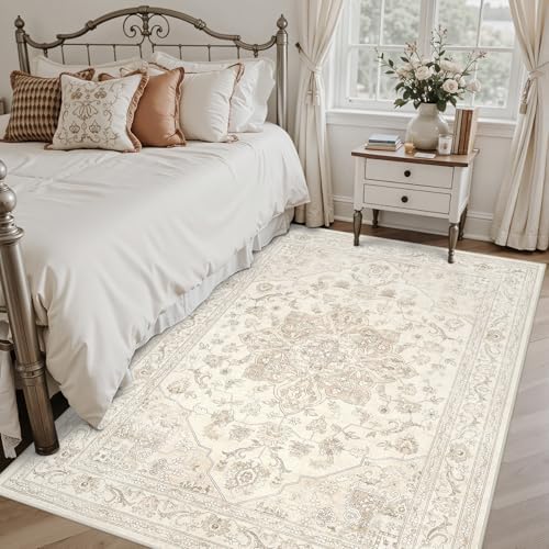 4x6 Area Rugs Living Room: Bedroom Washable Carpet Beige White - Image 2