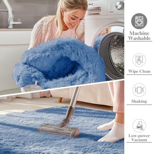 OLANLY 2x4 Machine Washable Runner Rugs for Hallway, Soft Fluffy Shaggy Bedside Rugs for Bedroom, Living Room, Indoor Floor Carpet for Kids Girls and Boys, Home Decor Aesthetic, Blue - Image 2