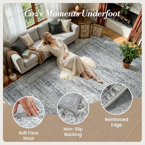 8x10 Area Rugs for Living Room Bedroom, Washable Vintage Boho Grey - Image 6