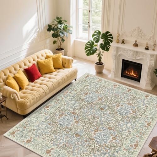 9x12 Washable Area Rugs for Living Room Soft Carpet (Beige Blue) by Unknown
