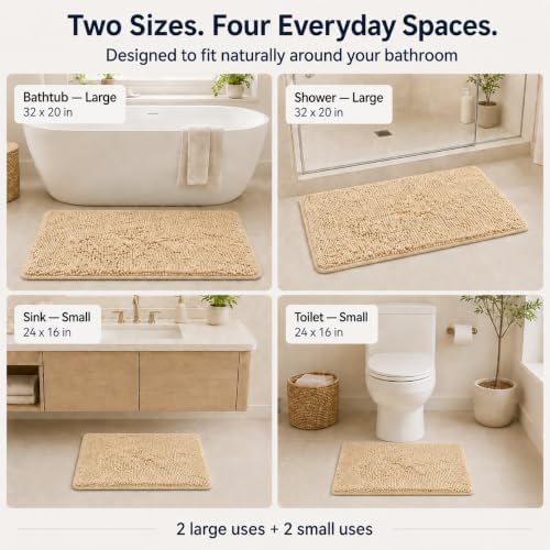 RUN HELIX Beige Bath Mat Set - 32"L x 20"W + 24"L x 16"W, Non Slip, Machine Washable, Home Decor - Image 4