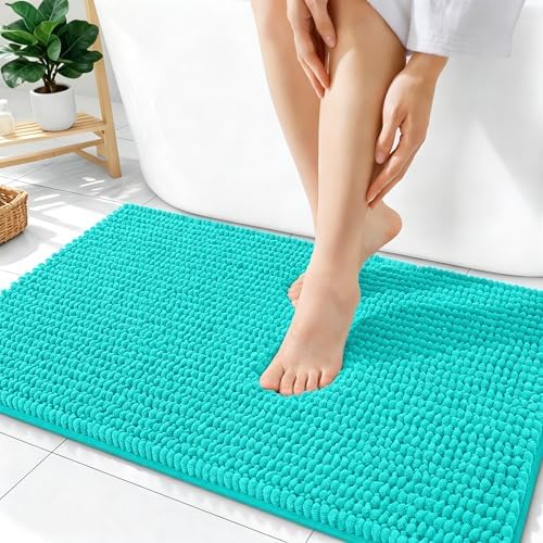 OLANLY Thick Chenille Bathroom Rugs 36x24, Soft Absorbent Bath Mat, Teal by OLANLY