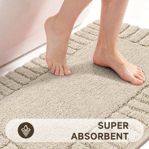 Pauwer Bathroom Rugs Set 5 Piece, Microfiber Bath Mat Set, Light Beige - Image 4