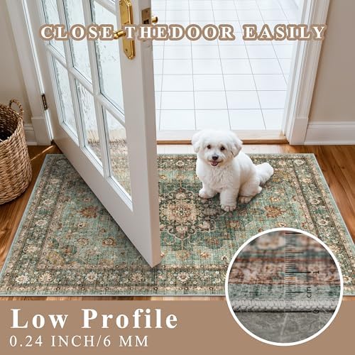 Washable 2x4 Entryway Area Rugs: Vintage Floral Water Resistant Kitchen Rug - Image 4