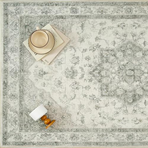 PureCozy Green 4x6 Washable Area Rug Living Room Vintage Oriental Carpet - Image 6
