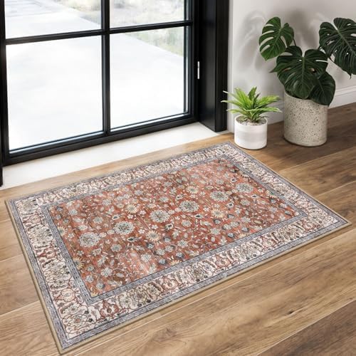 KUTA Vintage Floral Red Clay Entryway Rug 2x3 Kitchen Area Rug by KUTA