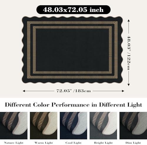 Modern Easy Jute 4x6 Outdoor Patio Rug, Washable Indoor Black Kitchen Rugs Farmhouse Neutral Non Slip Area Rug for Living Room Backyard Bedroom - Image 2