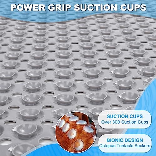 Bathtub and Shower Mats, 40x16 Inch Extra Large Non Slip Soft Bath Tub Mat with Suction Cups and Drain Holes for Bathroom Floor and Keep Tubs Clean, Machine Washable, Gray - Image 3