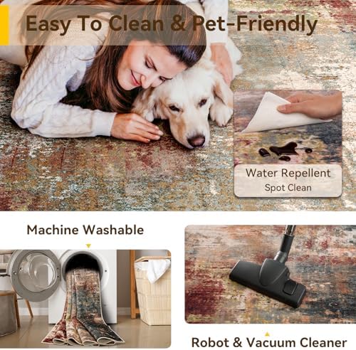 RELEANY Washable Runner 3'x12' Abstract Area Rug for Hallway Rustic Brown - Image 3