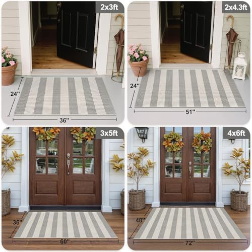 OJIA Outdoor Area Rugs 4'x6' Striped Patio Rug Washable Woven Camping Rug - Image 3