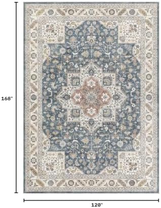 cotiled 10x14 Area Rug for Living Room, Washable, Traditional, Vintage Blue - Image 2