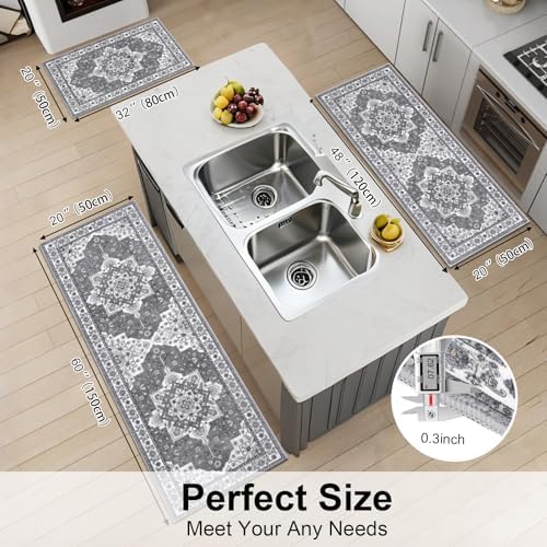HEBE Boho Kitchen Rugs Set of 3, Non Slip Washable Kitchen Mats for Floor - Image 2
