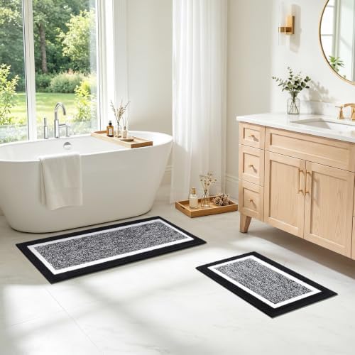 Pauwer Bathroom Rugs Sets 2 Piece, Non Slip Washable Bath Mat, Black - Image 7