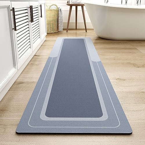 MontVoo-Bath Mat Runner Long Bathroom Mat Rug Non Slip Super Absorbent Stain Resistant Quick Dry Thin Bathroom Rug Fit Under Door-Bath Mats for Bathroom Floor Bathtub Vanity-Bathmat 17"x70" Blue by MontVoo