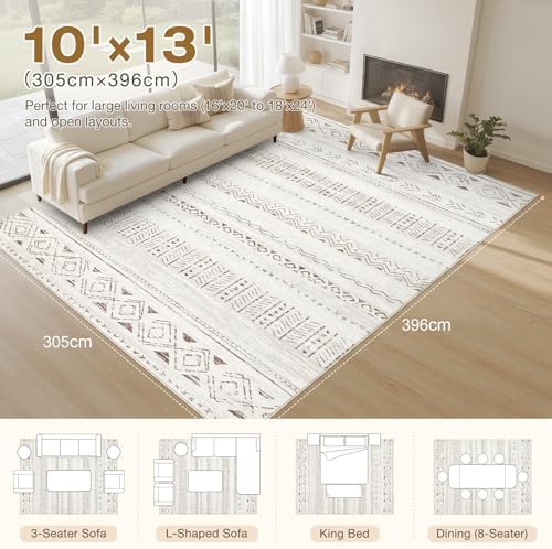 cotiled 10x13 Area Rugs Washable Boho Living Room Rug Brown/Cream - Image 2